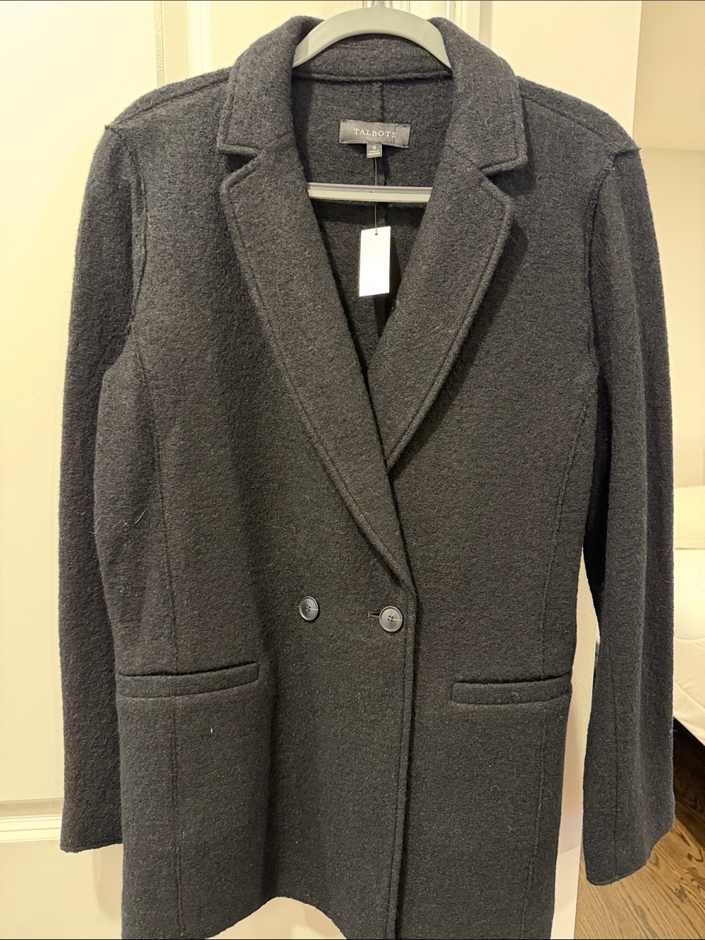 Talbots Charcoal Black Double-Breasted Wool-Blend blazer